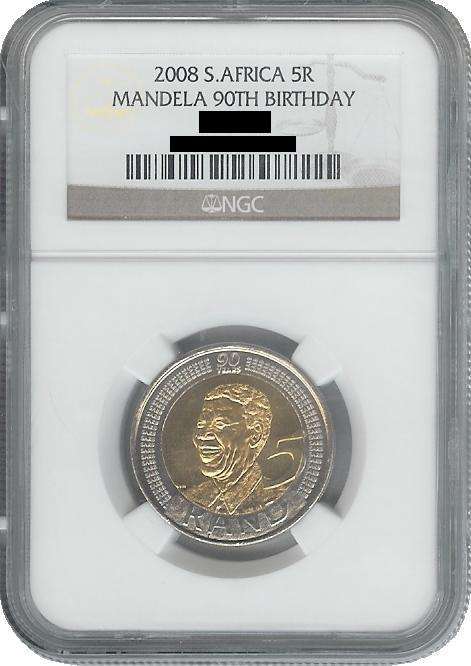 COLLECTORS INVESTMENT -2X - 2008 S. AFRICA 5R MANDELA 90th BIRTHDAY MS66